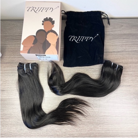 Triippy Raw Natural Black Remy Human Hair 14 Inch Sew In Hair Extension Bundle - Picture 2 of 10